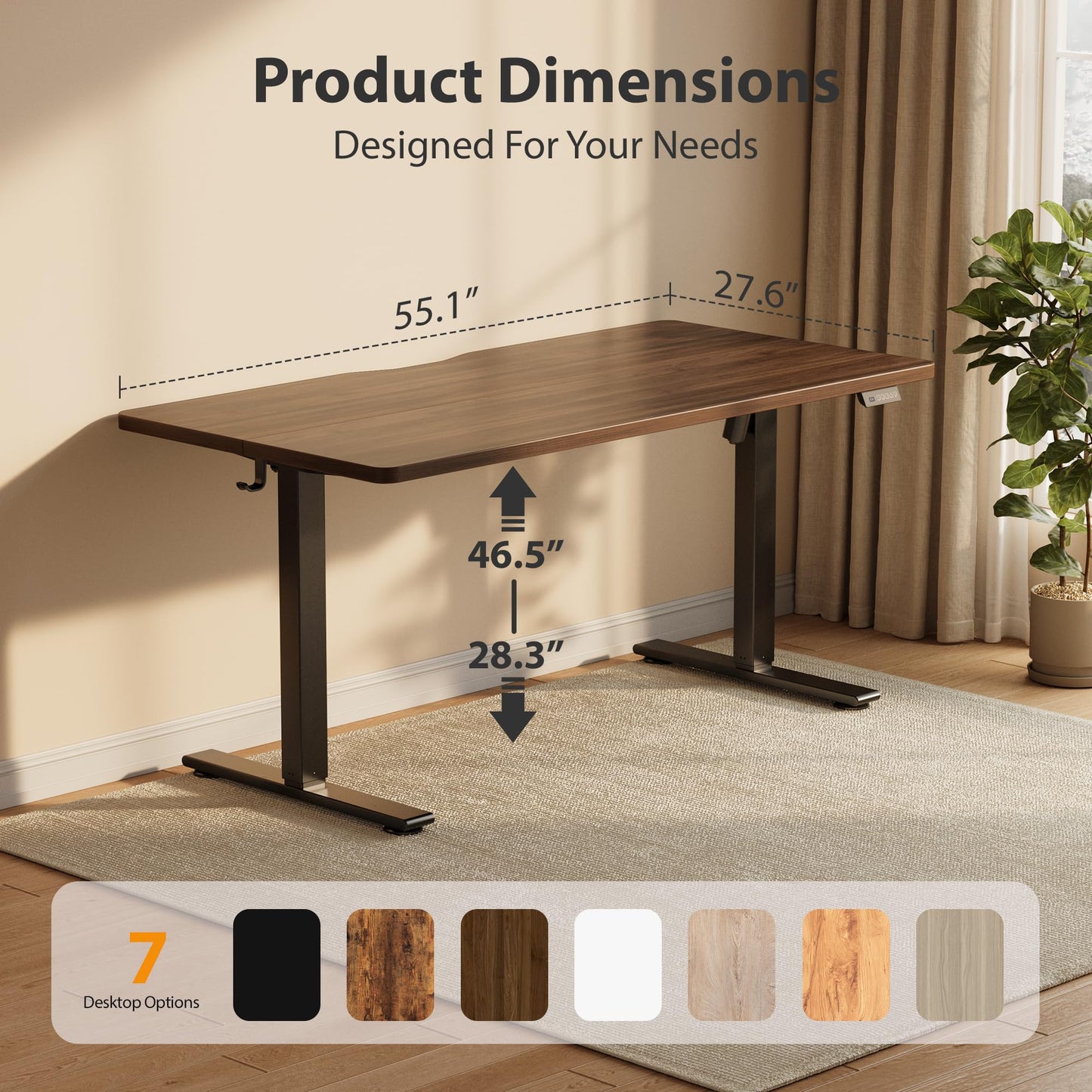 Cubiker Standing Desk, 55x28 Inches Sit Stand Home Office Desk, Electric Stand up Desk, Adjustable Desk with Splice Board, Black Frame/Black Walnut Top