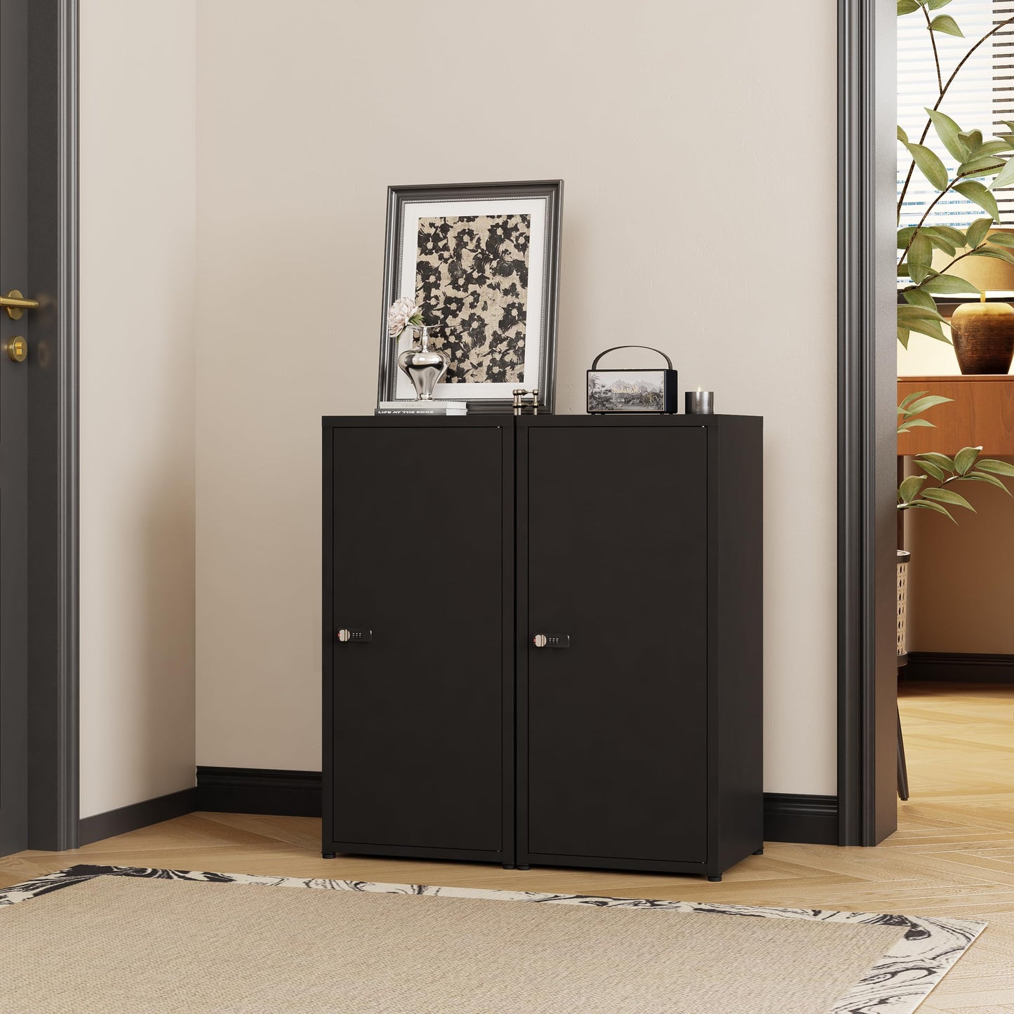 MIOCASA Metal Storage Cabinet with Lock, 3 Adjustable Shelves Single Door Steel Locker for Home, Office & Garage (Black)