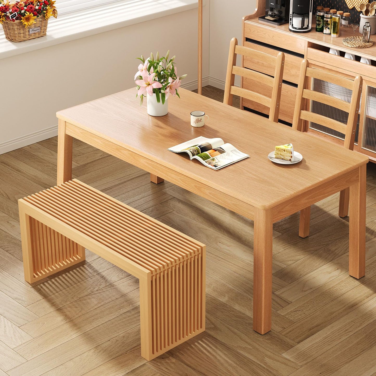 Wisuce Bamboo Dining Bench, 35 inch Entryway Indoor Kitchen Bench, Natural