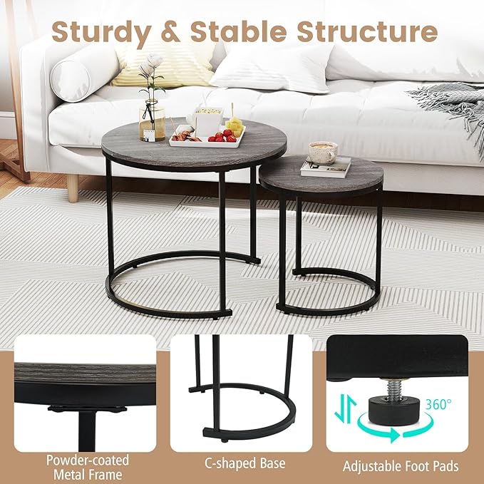 Giantex Nesting Coffee Table Set of 2, Round Stacking Side Tables