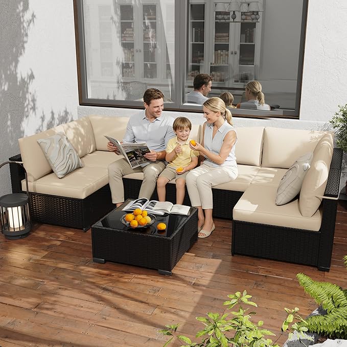 KIGOTY 7-Piece Patio Furniture Set, All-Weather PE Rattan Outdoor Sectional Sofa