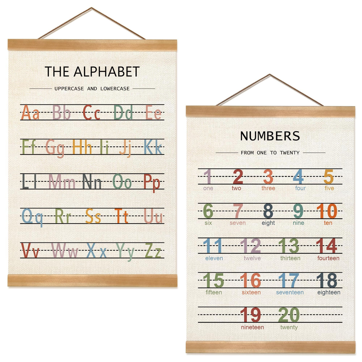 ZTGDA Alphabet Numbers Poster Set of 2, Children's room Wall Art, ABC Banner Poster, Letter Banner Wall Hanging Decor for Toddler Room Playroom Nursery Wall Classroom Decor (Alphabet Numbers)