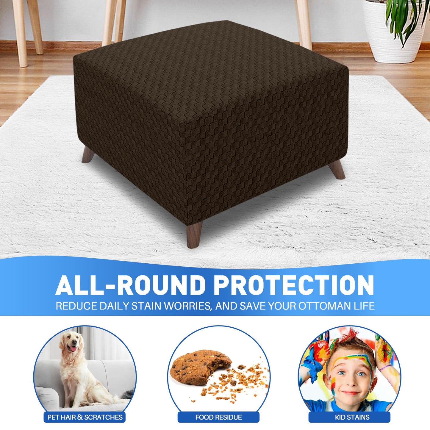 MAXIJIN Jacquard Ottoman Cover Slipcovers Folding Storage Stool Furniture Protector Cover Soft Thick Rectangle Foot Rest Slipcover with Elastic Bottom (Ottoman X-Large, Dark Coffee)