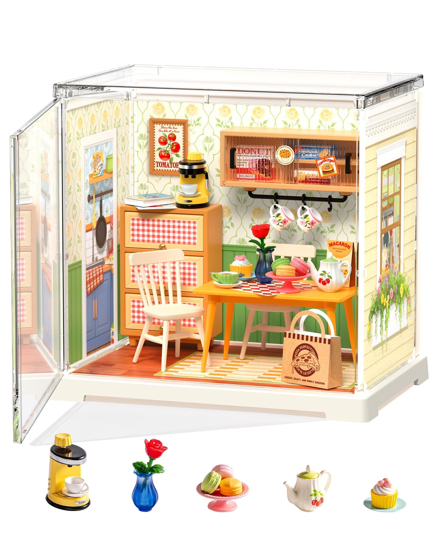 Rolife Super Creator Mini Series, DIY Plastic Miniature Kits Retail Store Series, Mini Model House Building Set for Teens Aged 14+, DIY Crafts/Hobbies for Adults (Floral Dining Room)