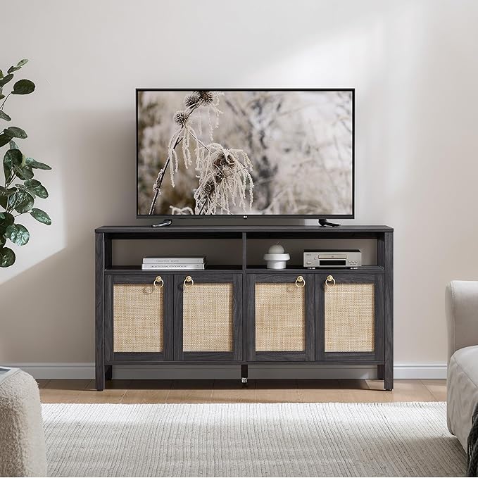 SICOTAS Rattan TV Stand for Television up to 120 Inch