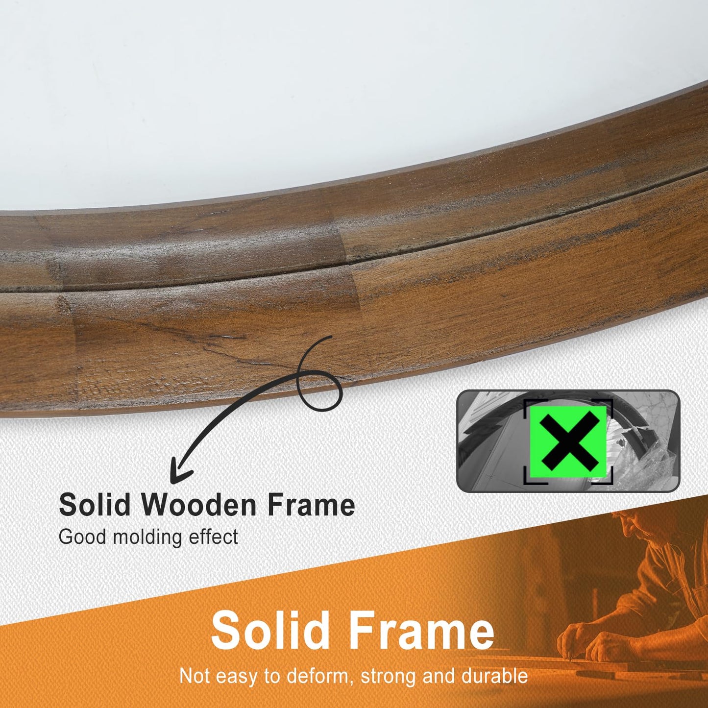 FRUMENSHIP Round Wood Frame Mirror 28 Inch, Brown Wall Circle Mirror for Bathroom, Nursery, and Wall Decor