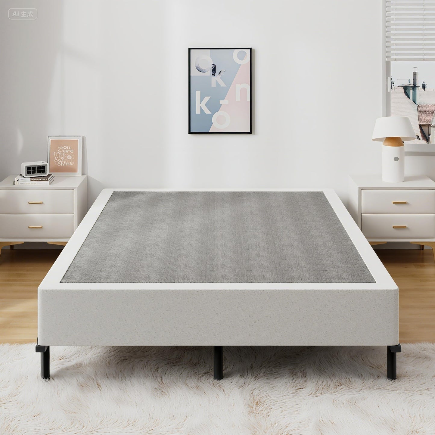 Snaye Full Size Box Spring Bed Base 9 Inch, 3000lbs Heavy Duty Box Spring Full Metal Mattress Foundation with Fabric Cover, Tool-Free Easy Assembly, Noise Free