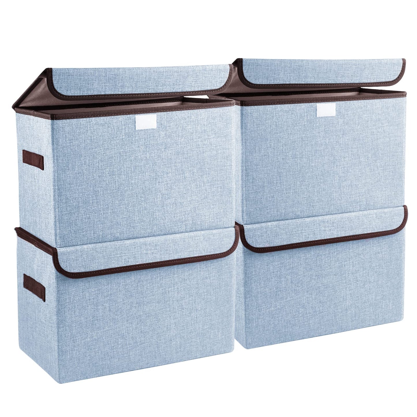 Bagnizer Foldable Storage Bins with Lids, Decorative Storage Baskets, Large Storage Boxes for Home, Office, Bedroom, Closet, Blue, Medium, 4 Pack 14.6 x 9.5 x 9.5”