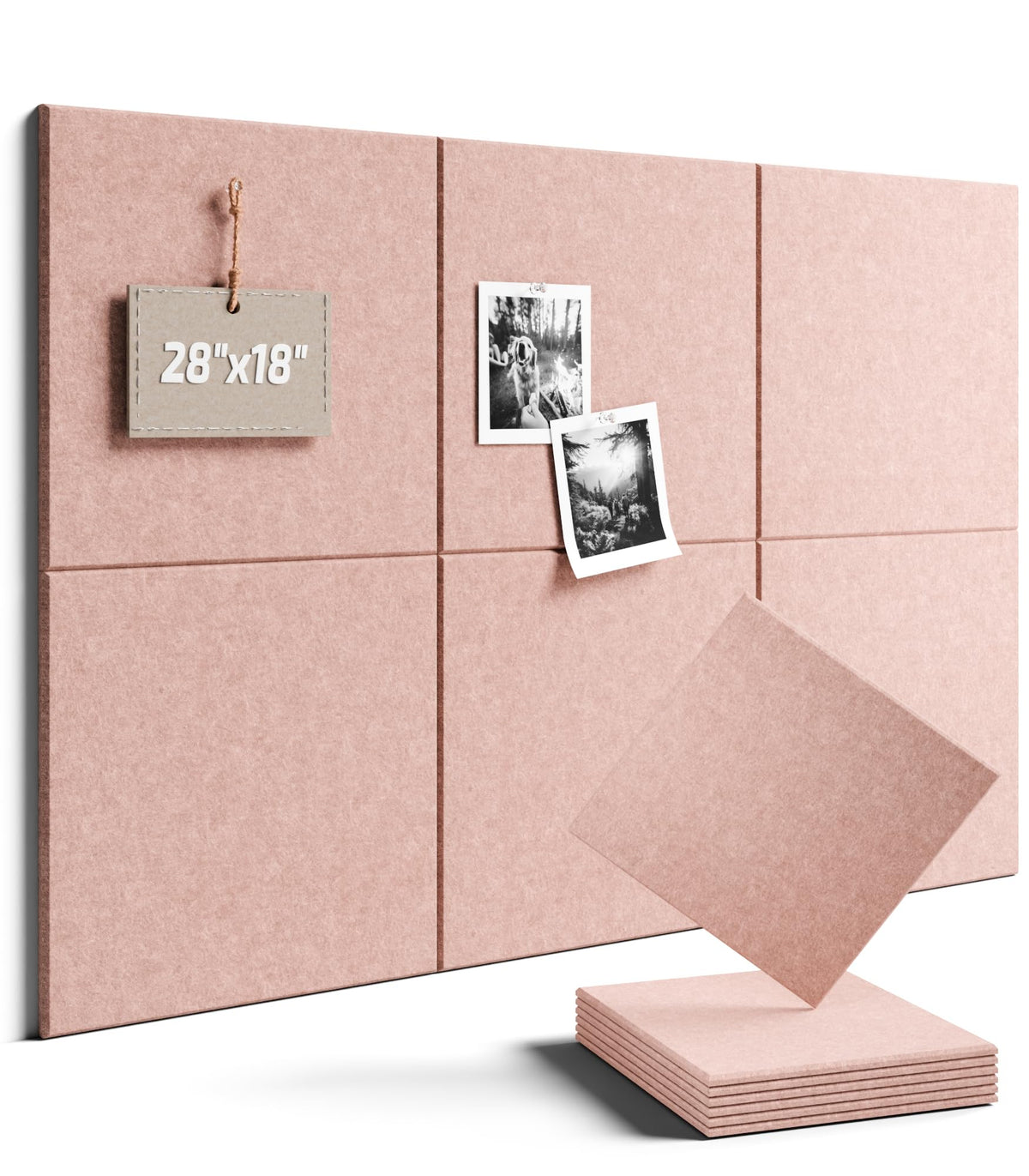 Felt Bulletin Board Tiles -28"x18" Cork Board Alternative for Office Decor, Push Pin Board Wall Organizer 6-Pack - Pink