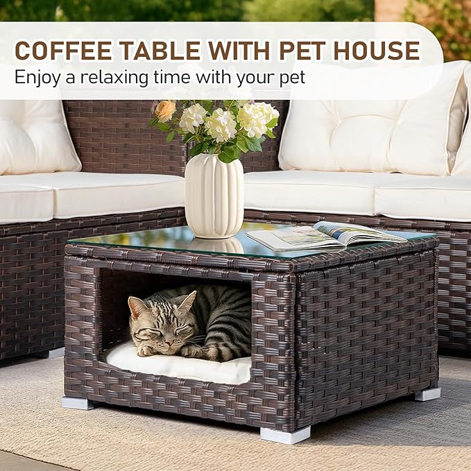 VINGLI 4 Pieces Outdoor Sectional Wicker Patio Furniture