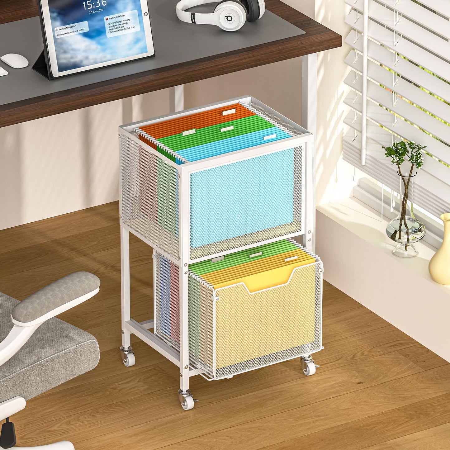 Tiaoheka Rolling File Cart, Mobile File Cabinet with Wheels Hanging Files, Hanging File Organizer Fit Letter/Legal Size Beside Under Desk for Office, Home White（Patent Pending）