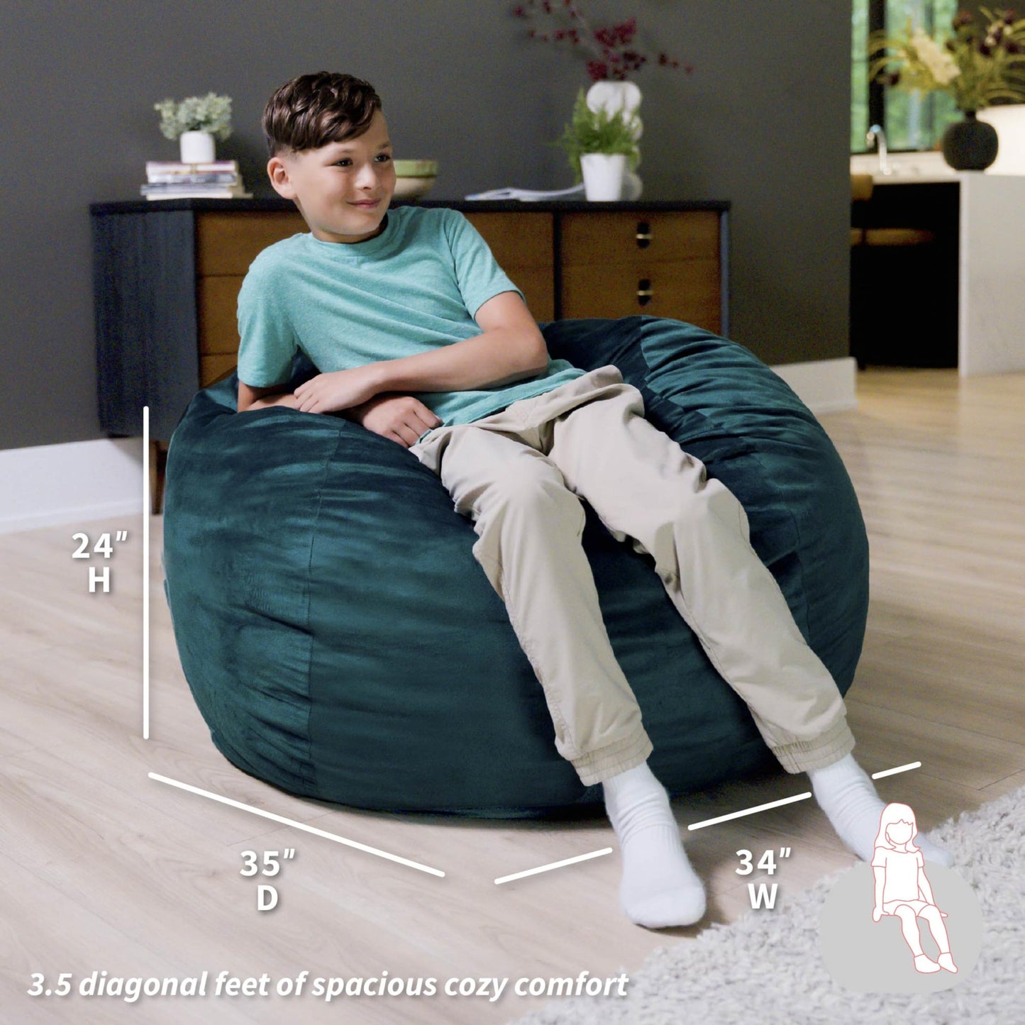 Big Joe Fuf 3.5Ft Foam Bean Bag Chair for Kids, Teens, Mediterranean Plush Polyester, 3.5 Foot Large Ultra-Soft Seat for Gaming, Bedroom, Reading Nook