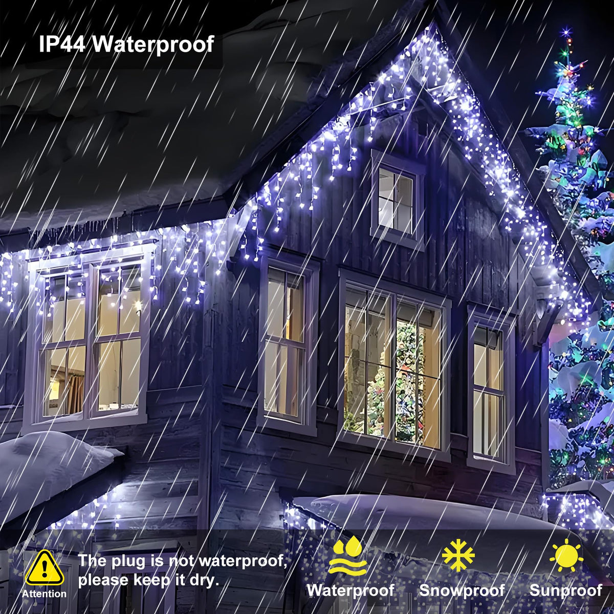 TOPPORTED Icicle LED Christmas Lights Outdoor, 624 LED 59FT 8 Modes with 96 Drops Cool White Icicle Lights,Outdoor Indoor Fairy String Lights for Christmas Party,Holiday,Wedding Decorations
