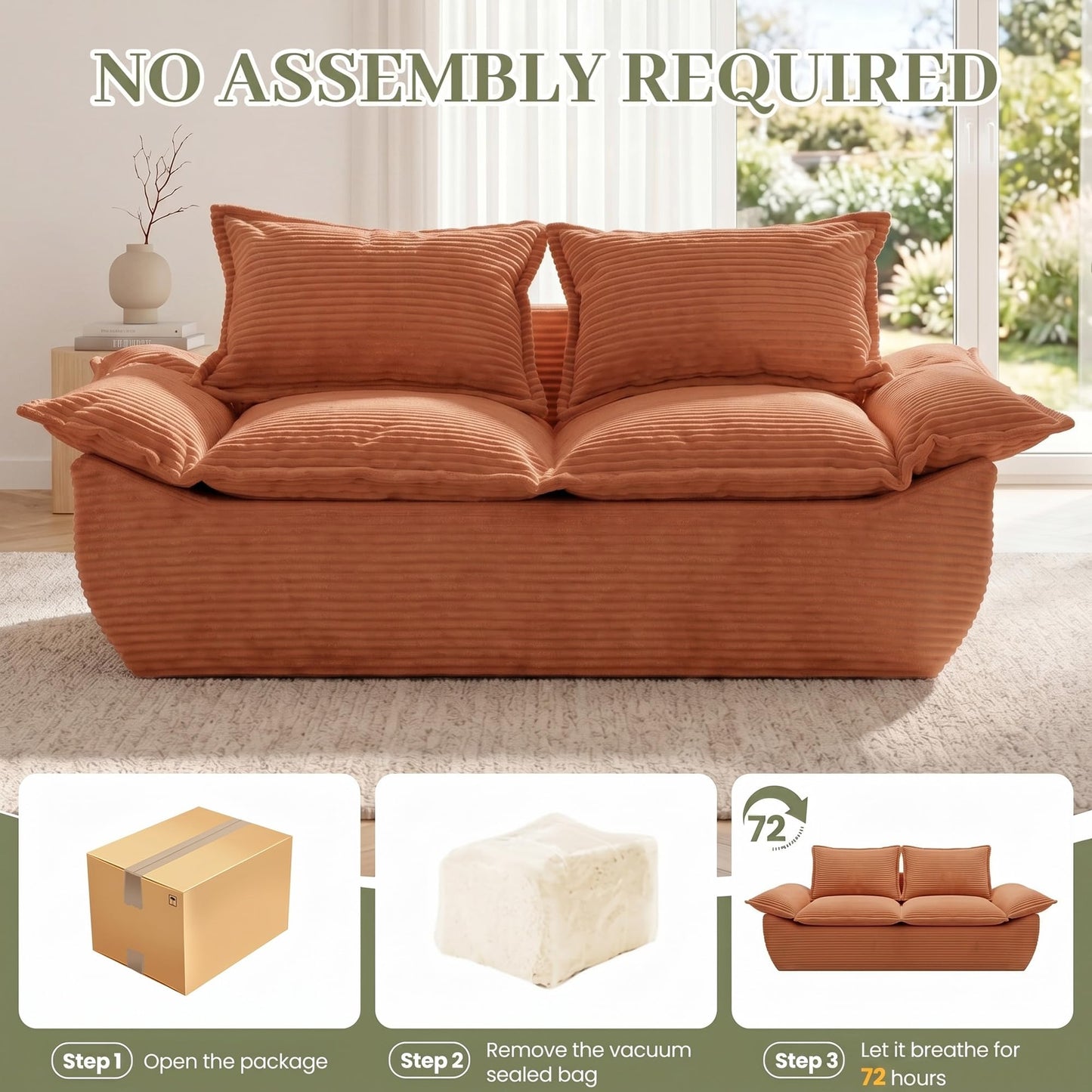 JUIKURY 55" Convertible Corduroy Sofa Bed, Boneless Foldable Loveseat Sleeper Couch, Compressed Foam Floor Sofa with Removable Cushions & Pillows for Small Space Living Room