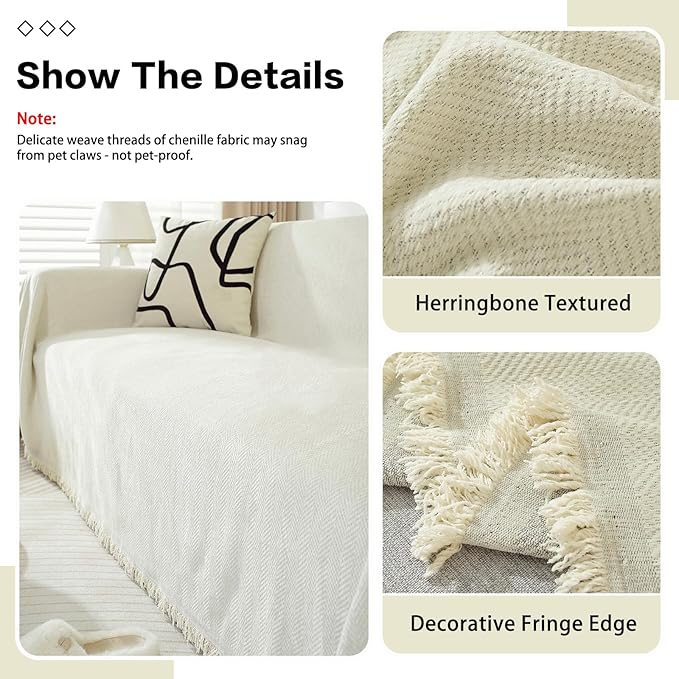 DREAMINGO Modern Minimalism Cream White Couch Cover Sectional Sofa Covers
