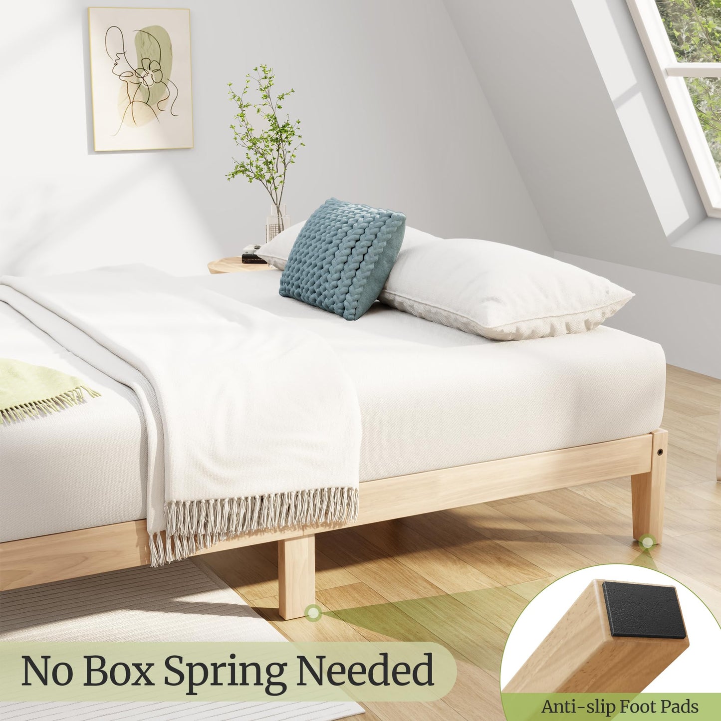 Awesofurni Twin Bed Frame, 12 Inch Solid Wood Platform Bed with Wooden Slats, Natural Finish Wood Bed Frame No Box Spring Needed, Noise Free - Easy Assembly