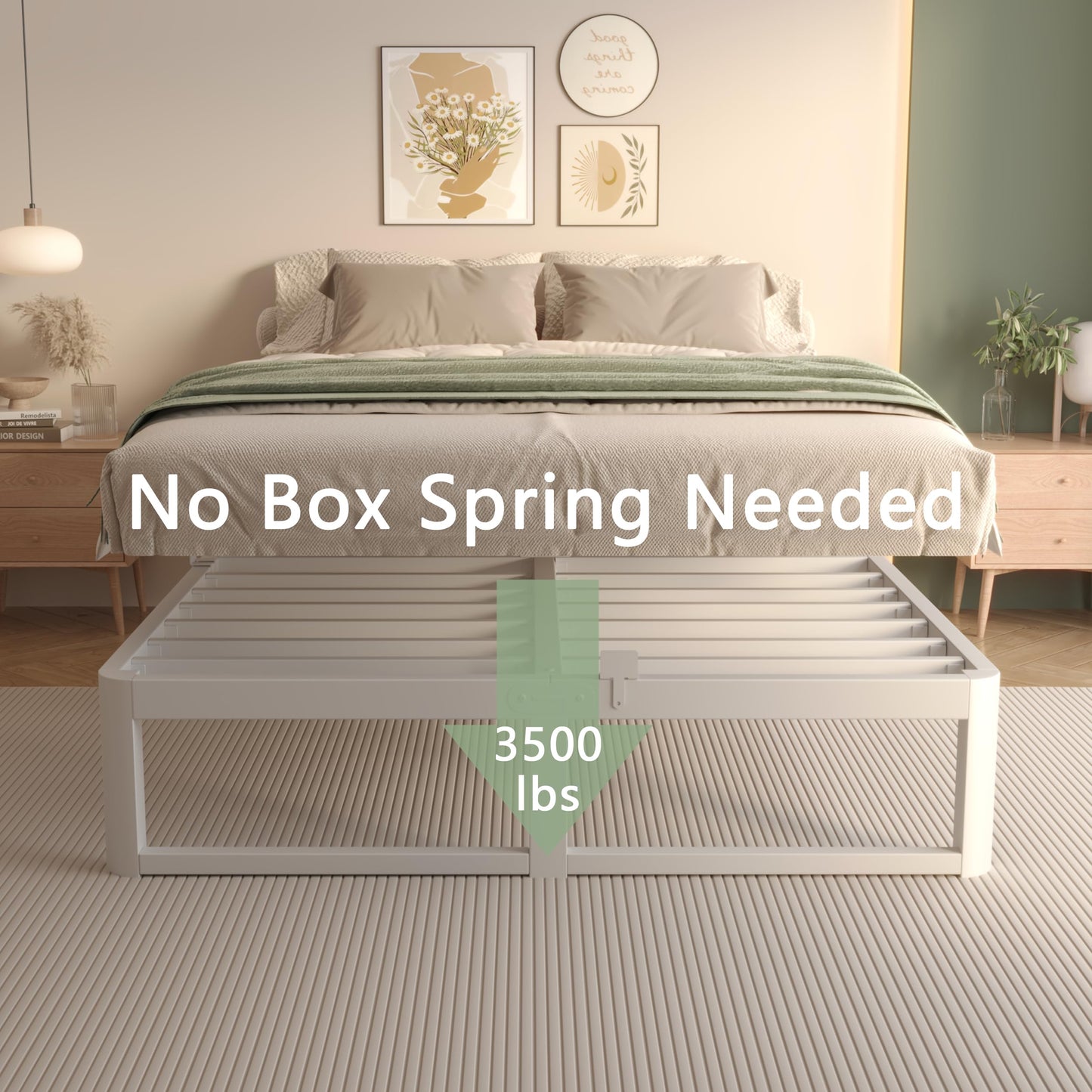 VYM 12 Inch Full Bed Frame, Platform Bed Frames with Metal Gaskets, Anti-Slip Mattress Stopper, No Box Spring Needed, Heavy Duty Steel Slat Support 3500 LBS, Round Corner Leg, Easy Assembly, White