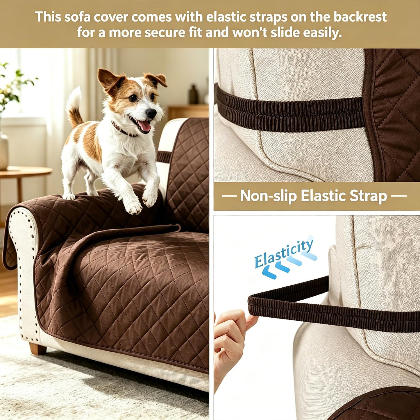 Luxshare Home Reversible Couch Cover for 3 Cushion Couch Sofa Cover Washable for Pet Friendly with Elastic Straps Water Repellent(Sofa, Chocolate/Beige)