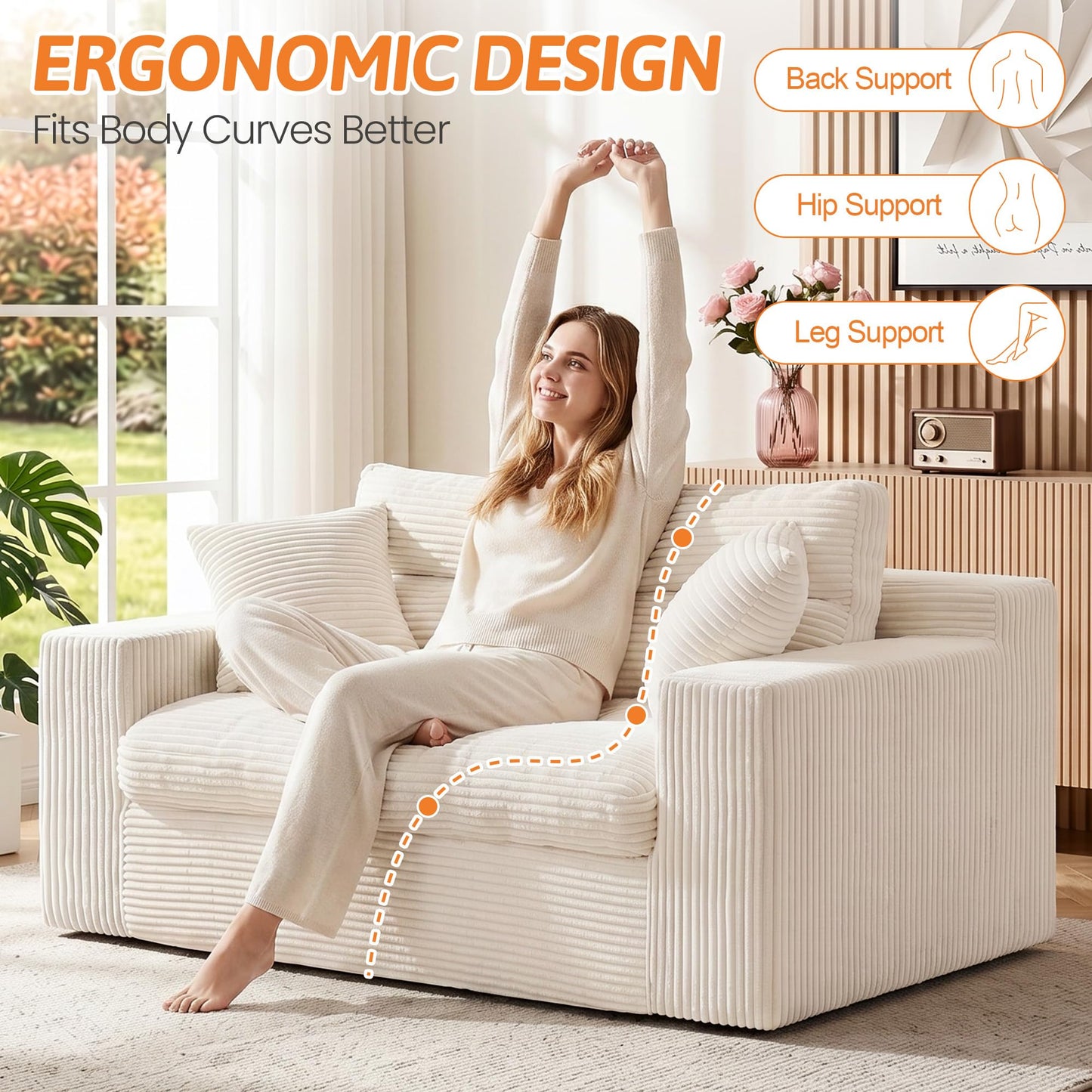 Erament Boneless Loveseat Sofa Couch, 2 in 1 Convertible Sofa Bed with Pillows, Fold Out Bean Bag Chair Boneless Floor Couch for Living Room Bedroom Office Lounge Apartment, No Assembly Needed, Beige