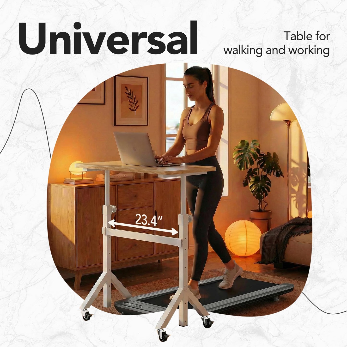 HUANUO 32'' Small Standing Desk Adjustable Heigh, Mobile Stand Up Desk with Wheels, Portable Rolling Desks for Walking Pad and Treadmill, Computer Laptop Desks for Home Office Space,Light Walnut