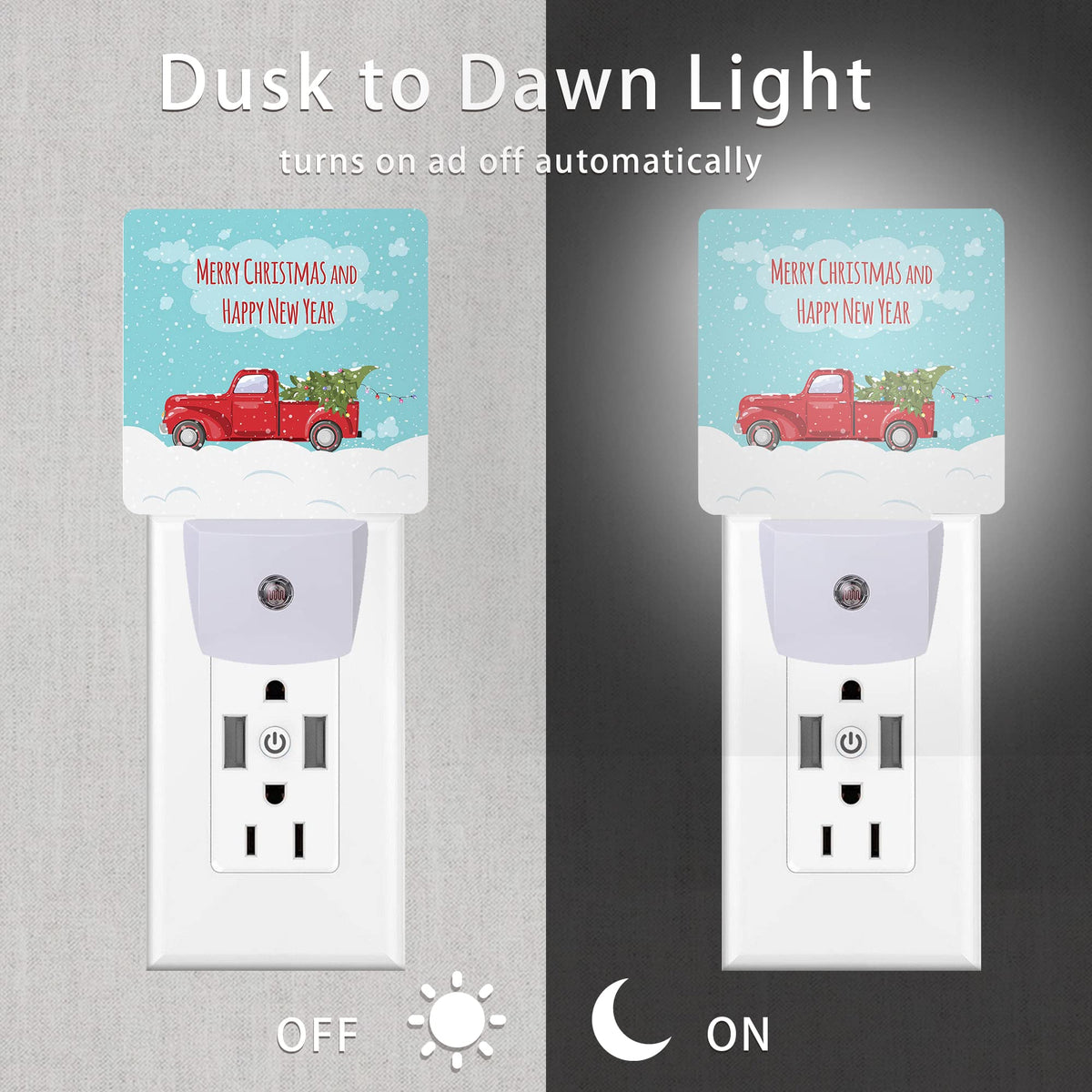Oeaskly Christmas Décor Night Light,Retro Pickup and Christmas Tree Night Lights Plug into Wall with Dusk to Dawn Light Sensors 0.5W Dim Lamp for Bedroom