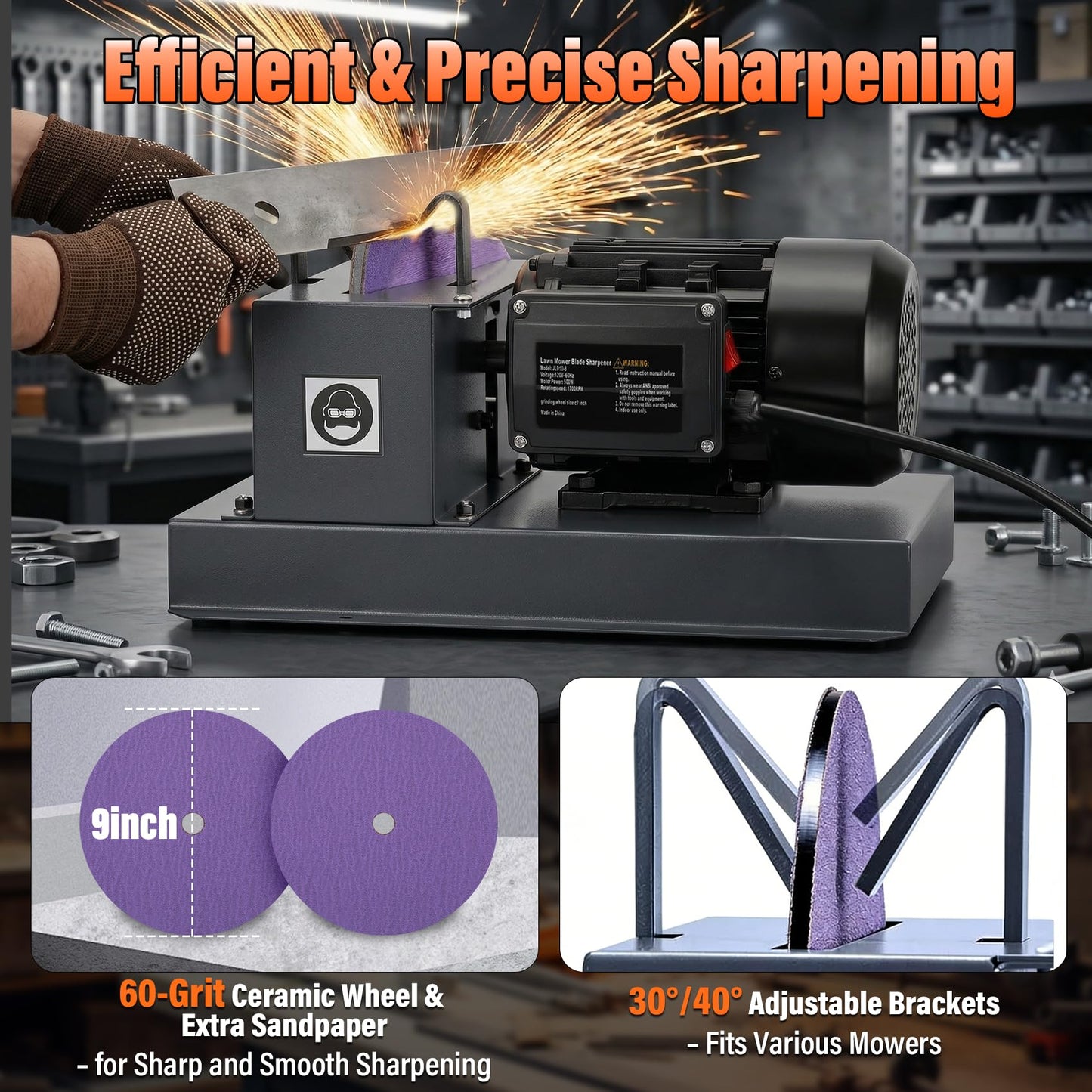 JOYTRADE Lawn Mower Blade Sharpener, Upgraded 1HP 750W Lawnmower Bench Grinder
