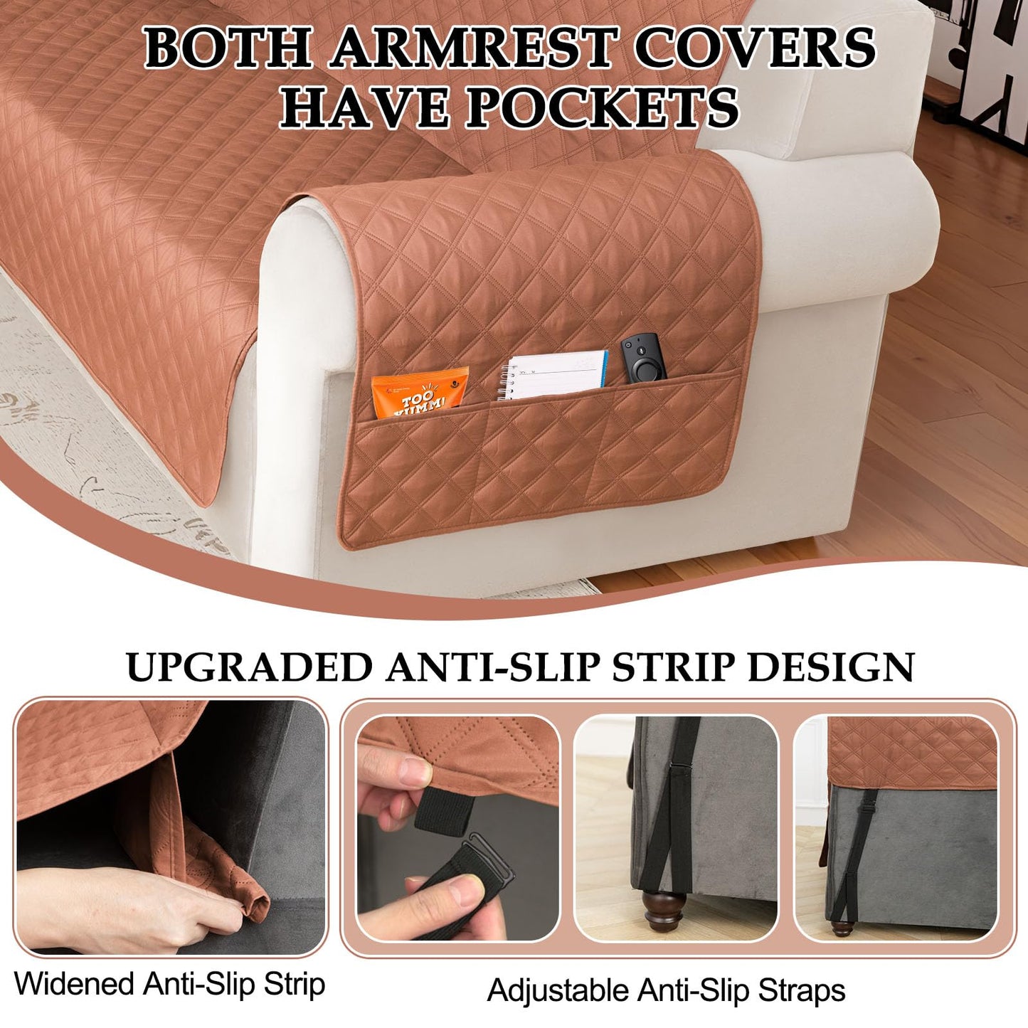 HDCAXKJ Waterproof Sectional Couch Cover L Shaped Sofa Covers Washable Corner Sectional Slipcovers Dog Pet Proof U Shape Furniture Protector with Upgraded Anti Slip Strips (X-Large, Brick Red)