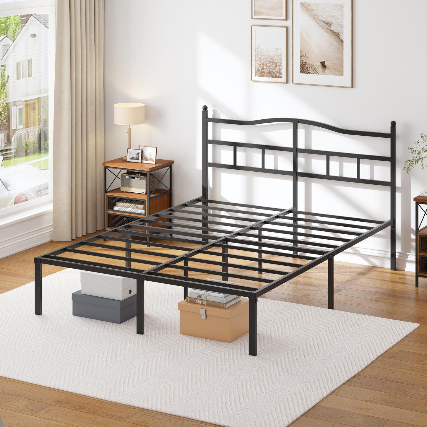 OSASET 14 inch King Bed Frame -Platform Bed Frame with Headbroad Metal Bed Frame No Box Spring Noise Free Easy Assembly