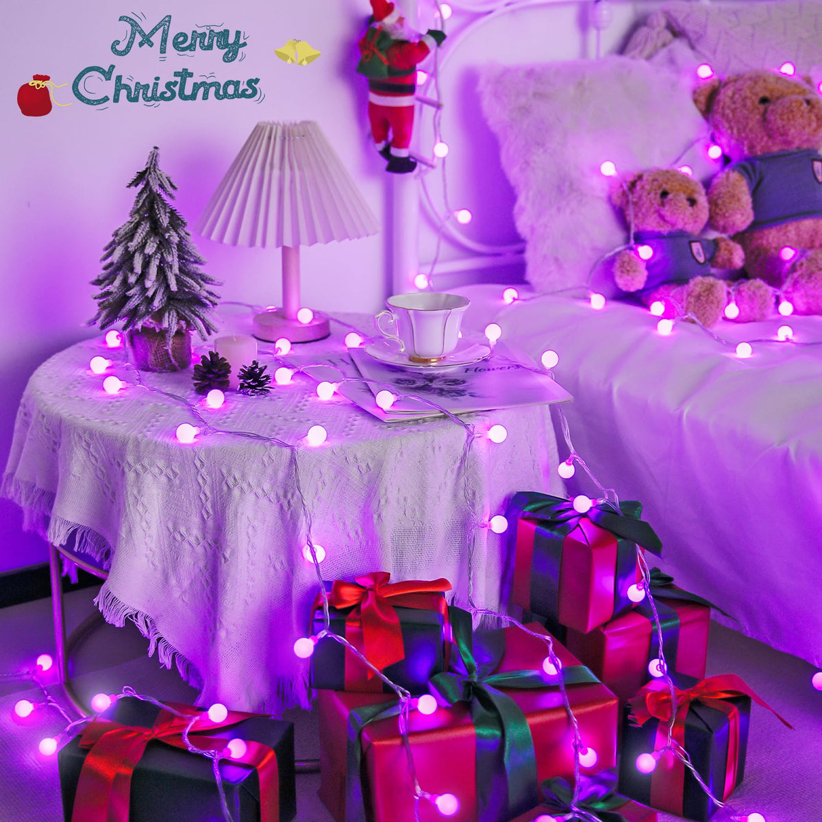JMEXSUSS Purple Christmas Lights Indoor, Connectable 100 LED Globe String Lights Plug in with Remote, 33 ft 8 Modes Purple String Lights Outdoor for Bedroom Room Party Christmas Decor
