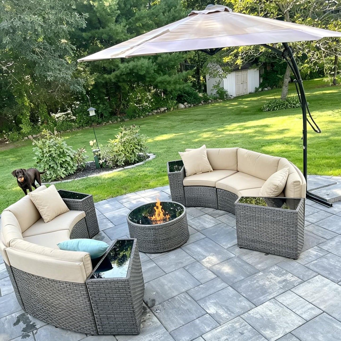 Oslimea Outdoor Curved Sofa Cushion Cover Replacement, Tan, 1-Piece