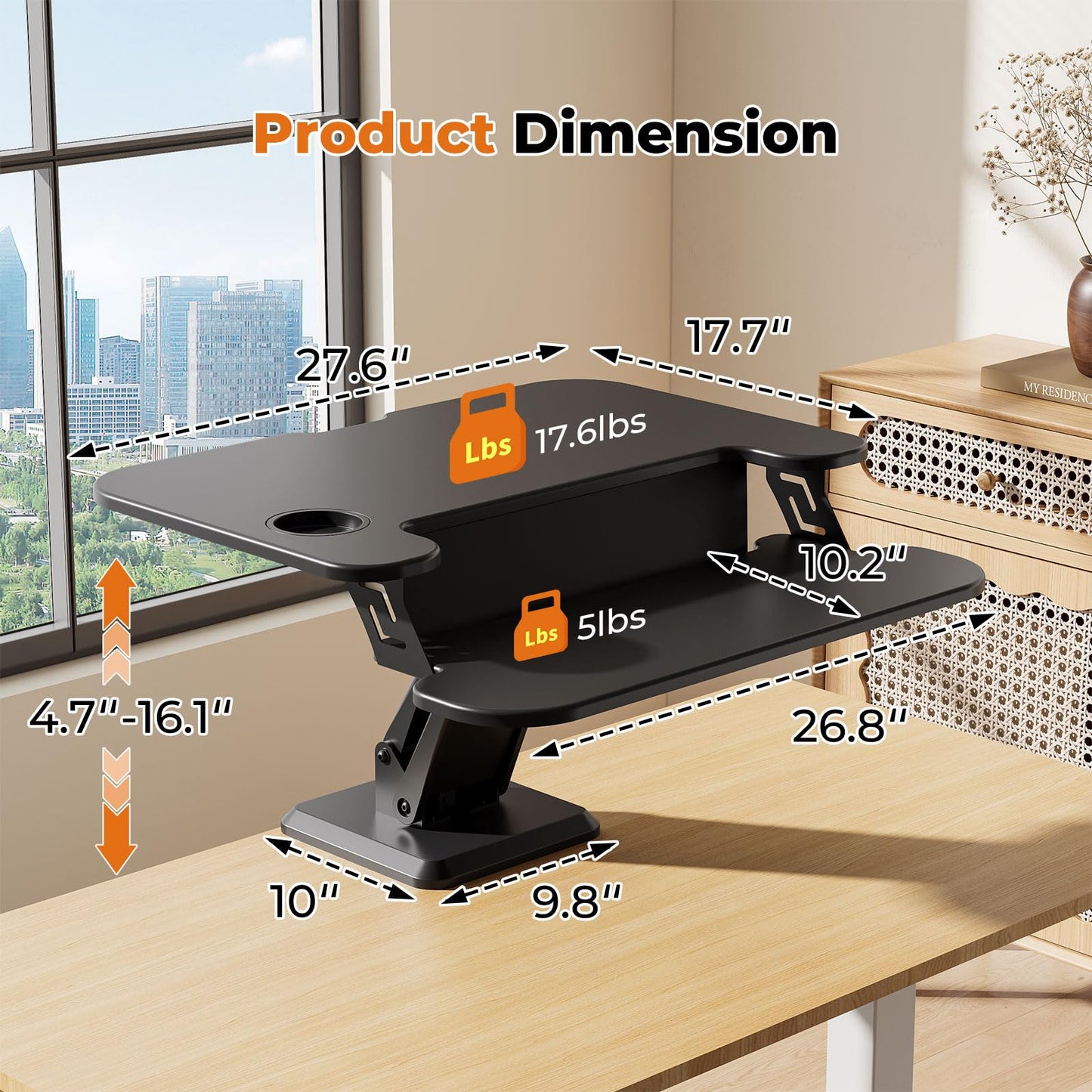 JYLH JOYSEEKER 28" Standing Desk Converter, Height Adjustable Clamp Desktop Riser with Keyboard Tray, Sit Stand Monitor Riser Workstation for Home Office, Magnets Inclued, Black