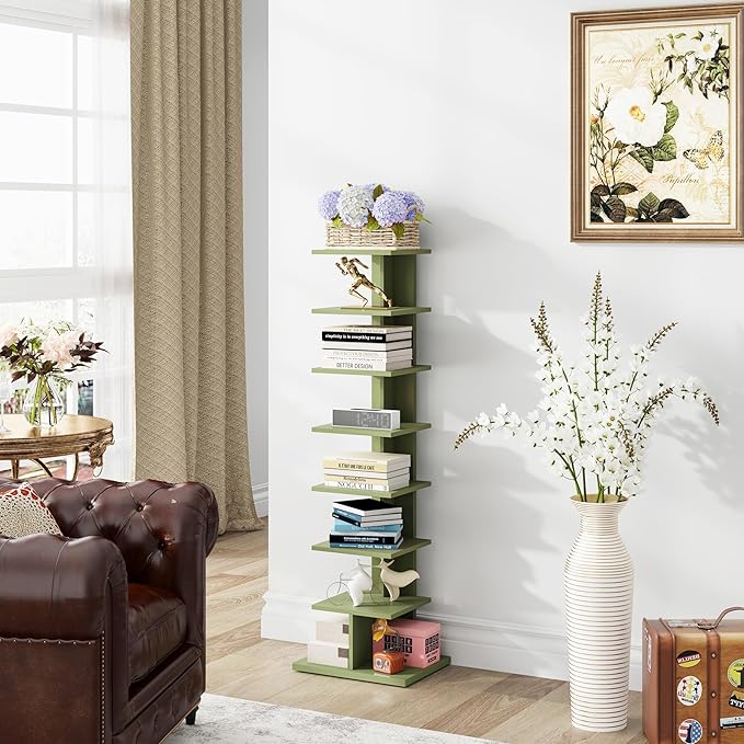 TUTOTAK Bookshelf, 8-Tier Bookcase, Narrow Spine Book Shelf
