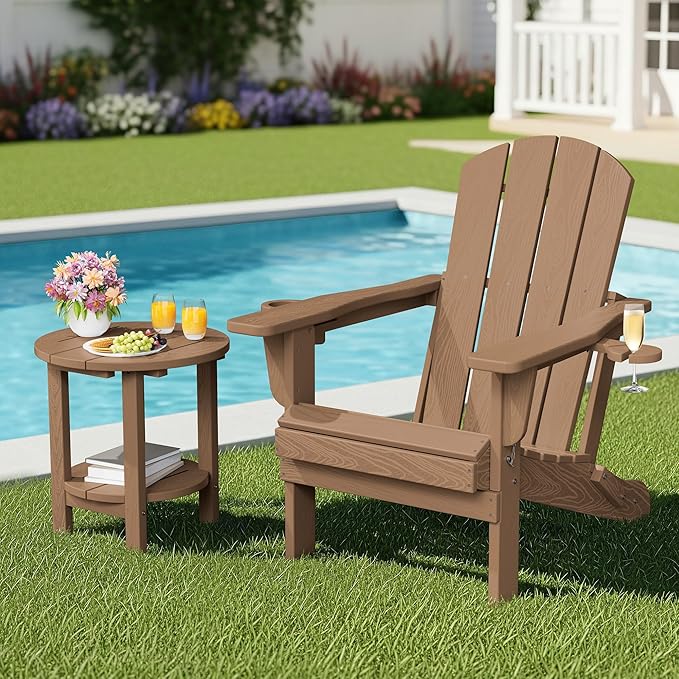 SERWALL Round Adirondack Side Table, 16.5" Double Outdoor Side Table, HDPE