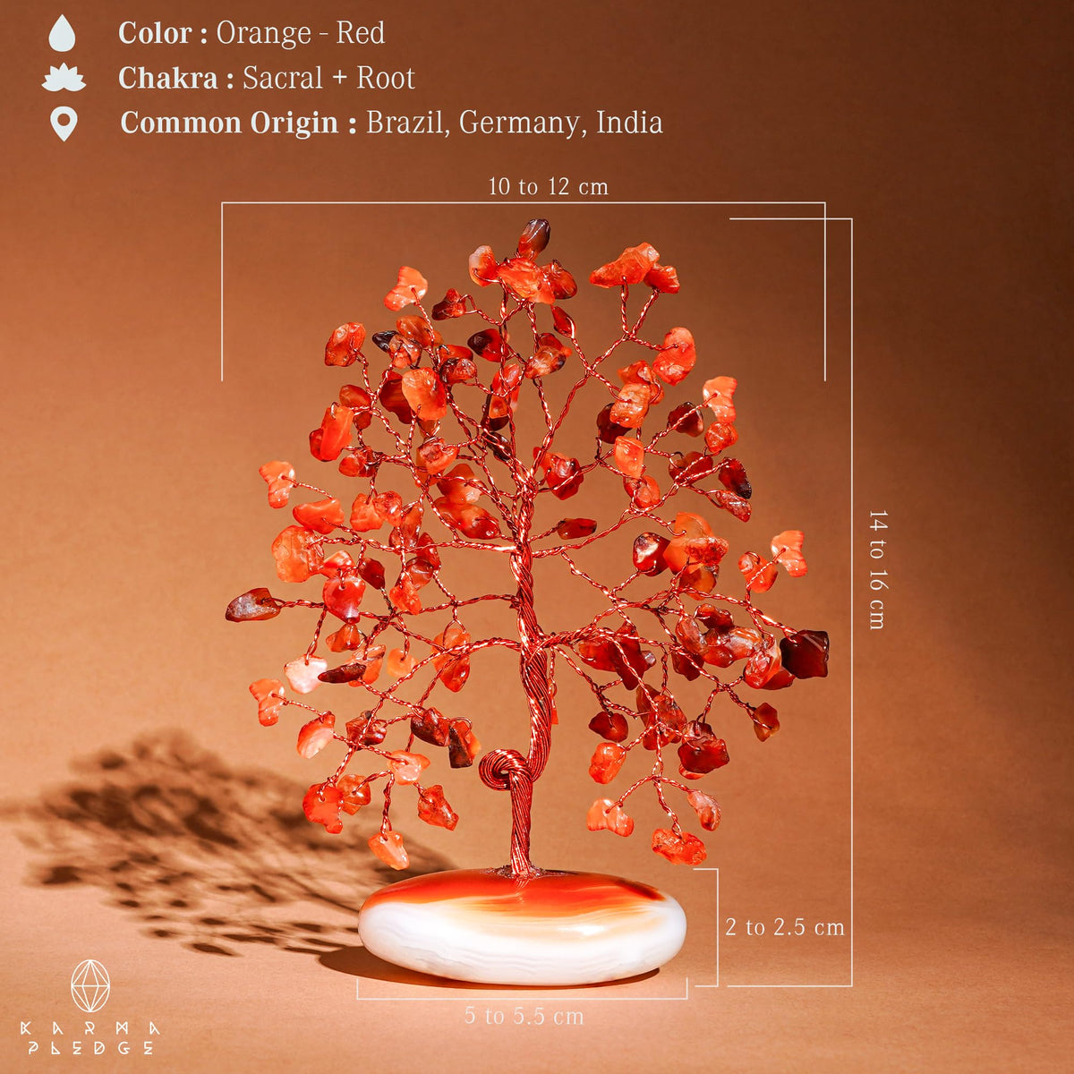KARMAPLEDGE Crystal Tree of Life Home and Office Feng Shui Decor, Carnelian Healing Crystal Handmade Bonsai Tree for Positive Energy, Good Luck, Money, Christmas Decor, Birthday Gifts for Women, Mom