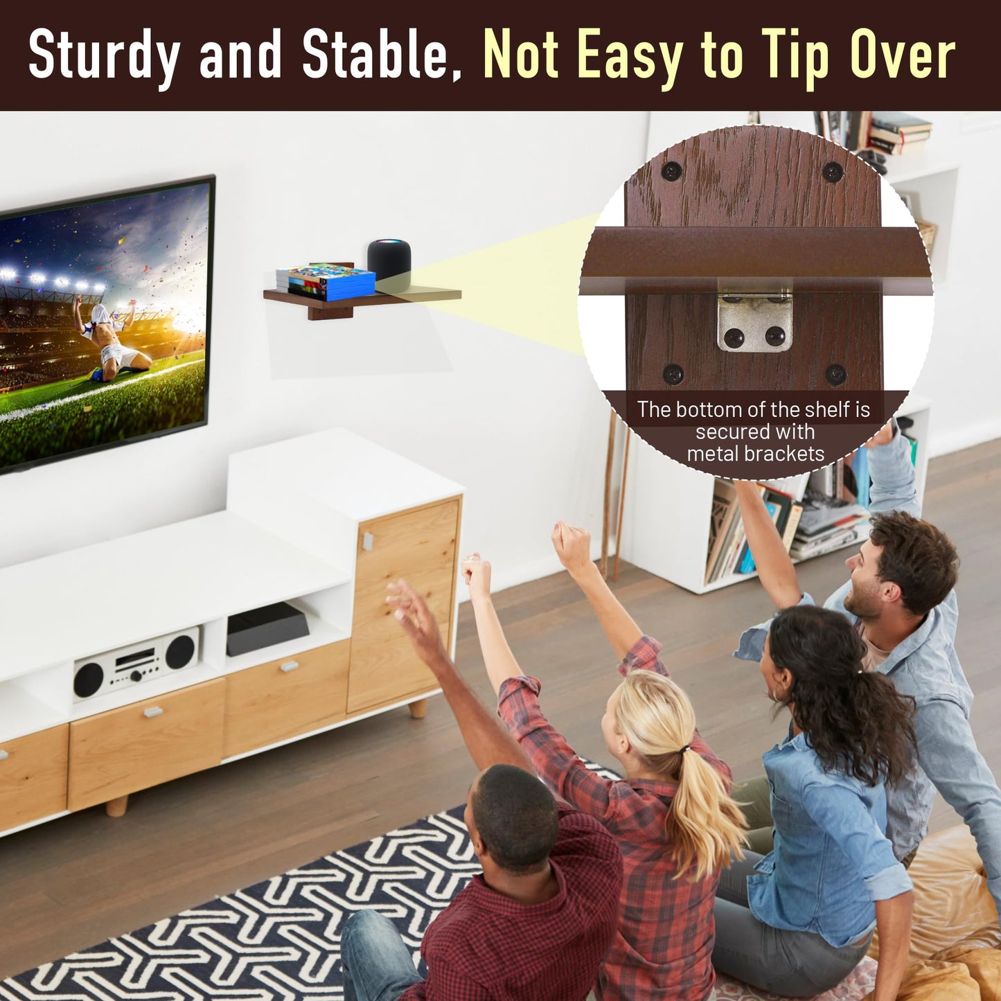 NIUBEST Floating Projector Wall Mount TV Shelf,Wooden Wall Mounted Under TV Floating Shelf for Projector, PS5, DVD Player,Game Console, Cable Box,1Tier (Walnut)