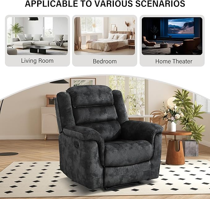 EBELLO Manual Recliner Chair, Soft Fabric Recliner Sofa