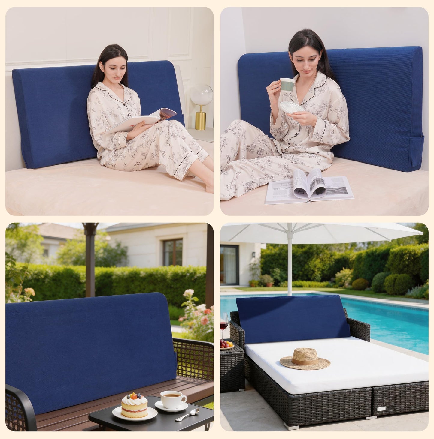Upholstered Cotton Velvet Full Headboard No Assembly Required Direct Installation, Soft Headboard with Storage Pocket, Removable Washable Cover, 3D Soundproof Bed Wall Panels, 54x4x24, Navy Blue