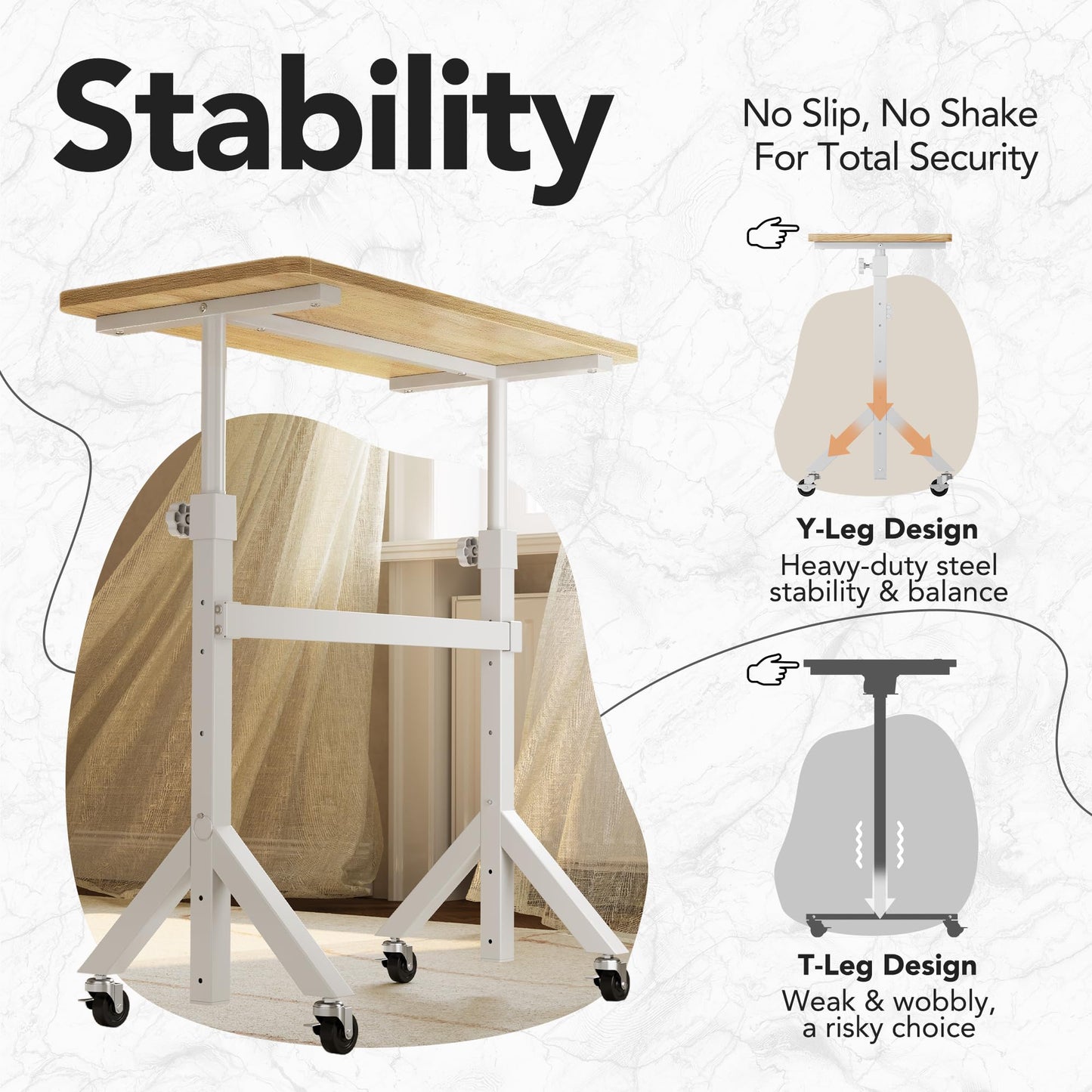 HUANUO 32'' Small Standing Desk Adjustable Heigh, Mobile Stand Up Desk with Wheels, Portable Rolling Desks for Walking Pad and Treadmill, Computer Laptop Desks for Home Office Space,Light Walnut