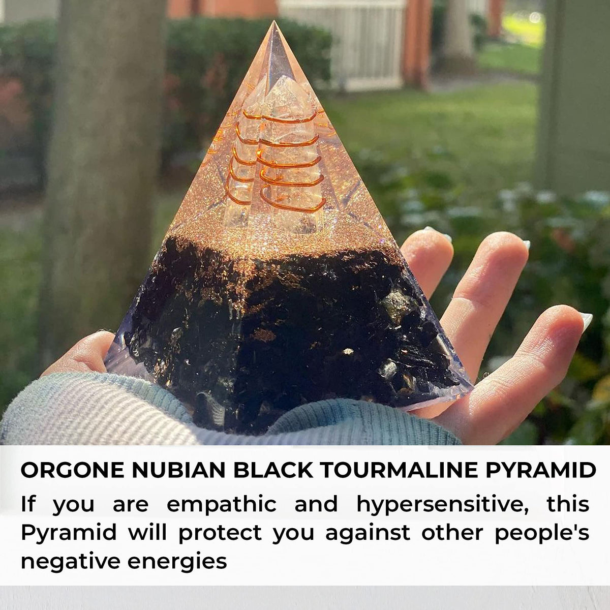 Orgone Pyramid-Black Tourmaline-Crystal-Chakra Balancing Orgone Energy Generator- Nubian Orgonite Pyramid for Spiritual Healing, Meditaion, Yoga, Reiki Gifts, Office and Home Decor