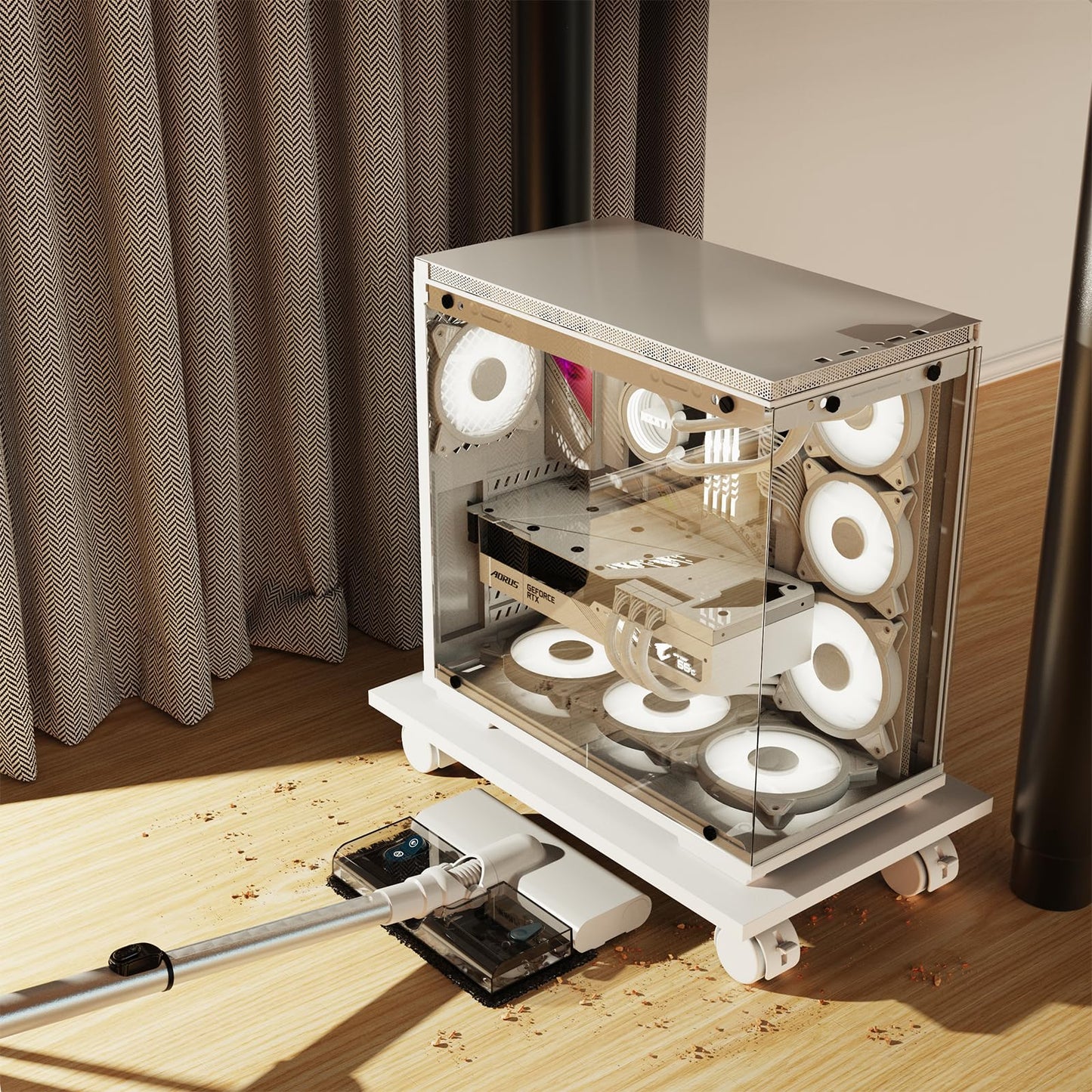 WEGASTU CPU Stand、Mobile CPU Holder、Computer Tower Stand with 4 Caster Wheels Fits for PC、Printer、Most Computer Tower、Office、Home、Planter Caddies、Dog Bowl Stand (White)