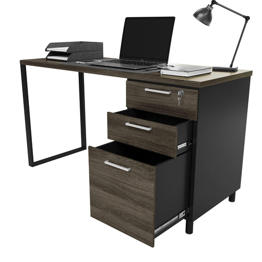 Modern Design Milano Office Computer Desk with 3 Locking Drawers, 48 Inch Grey and Black Industrial Wood Desk with Filing Drawer and Storage by Crafts and Comfort