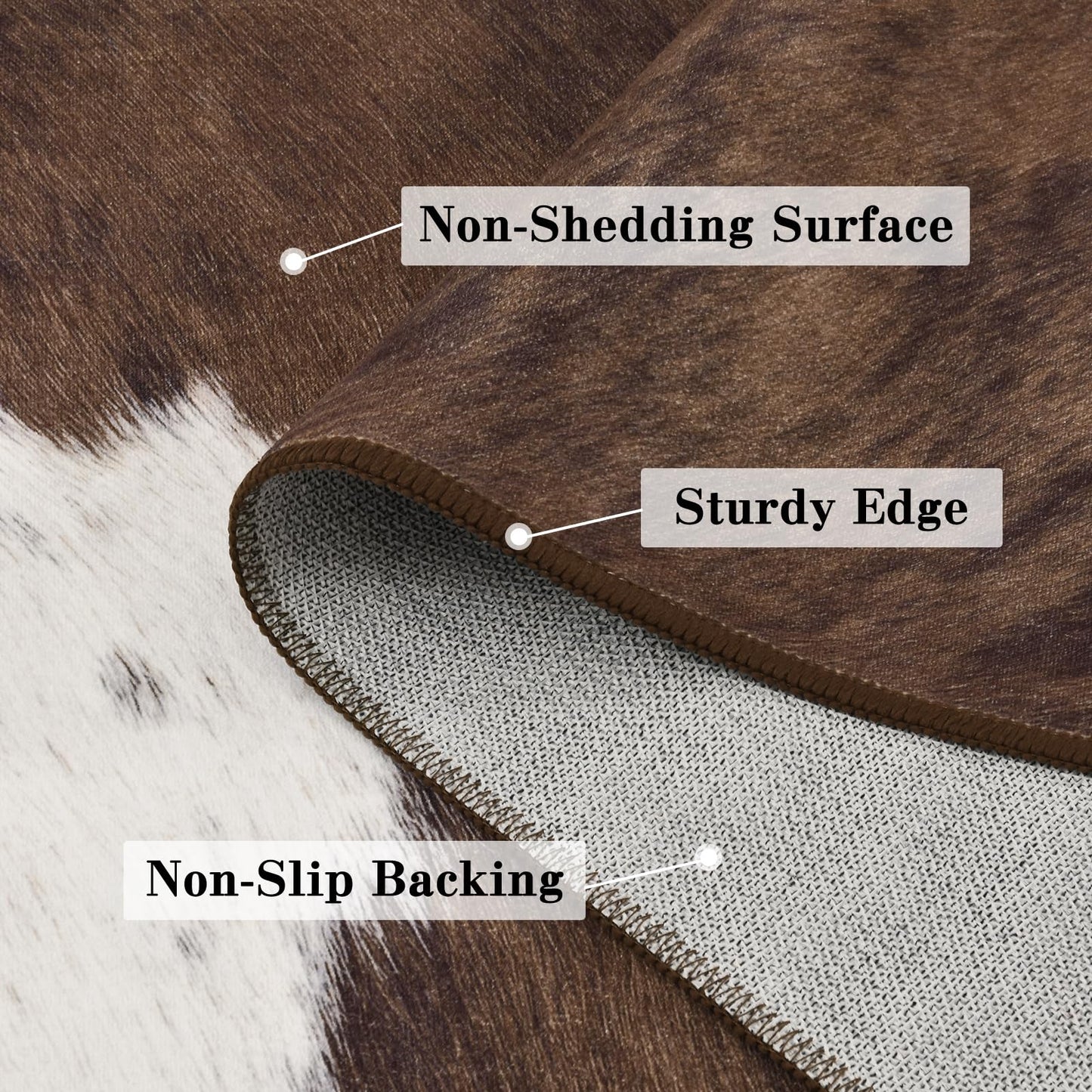 DweIke Cow Print Rug 5x7 – Brown Faux Cowhide Rugs, Washable Soft Non-Slip Stain Resistant Animal Cow Hide Carpet for Living Room Bedroom Dining Room Office, Western Home Decor