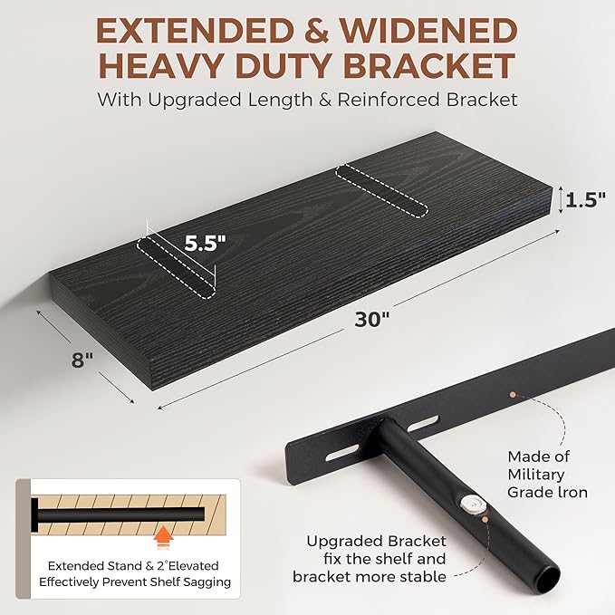 Dreamland 30 Inch Black Floating Shelves