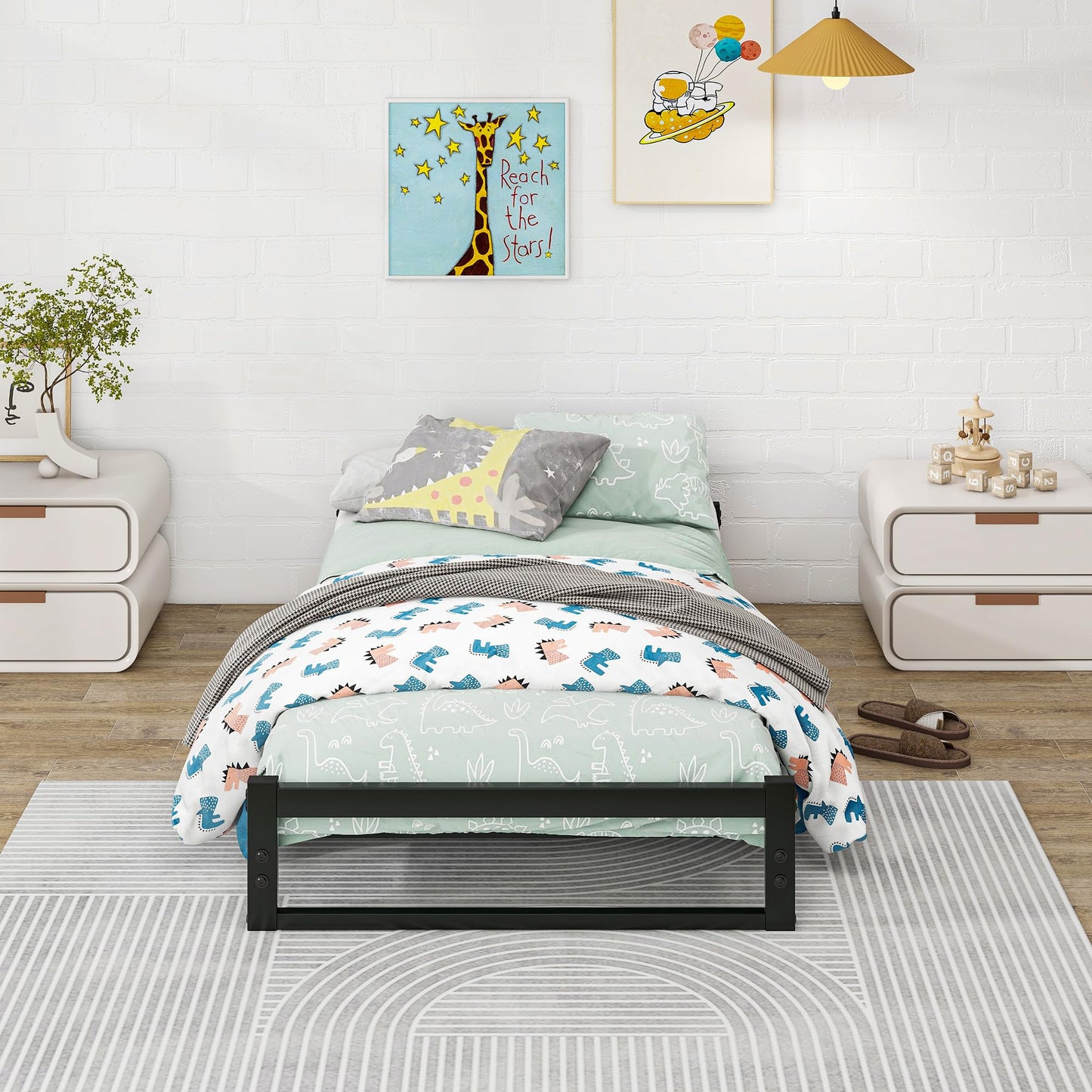 VECOCHO Twin Bed Frames,6 Inch Low Bed Frame Twin Size Metal Platform Bed Frame,Single Floor Bed Frame No Box Spring Needed,Anti-Slip Mattress Foundation with Strong Bearing Capacity,Black