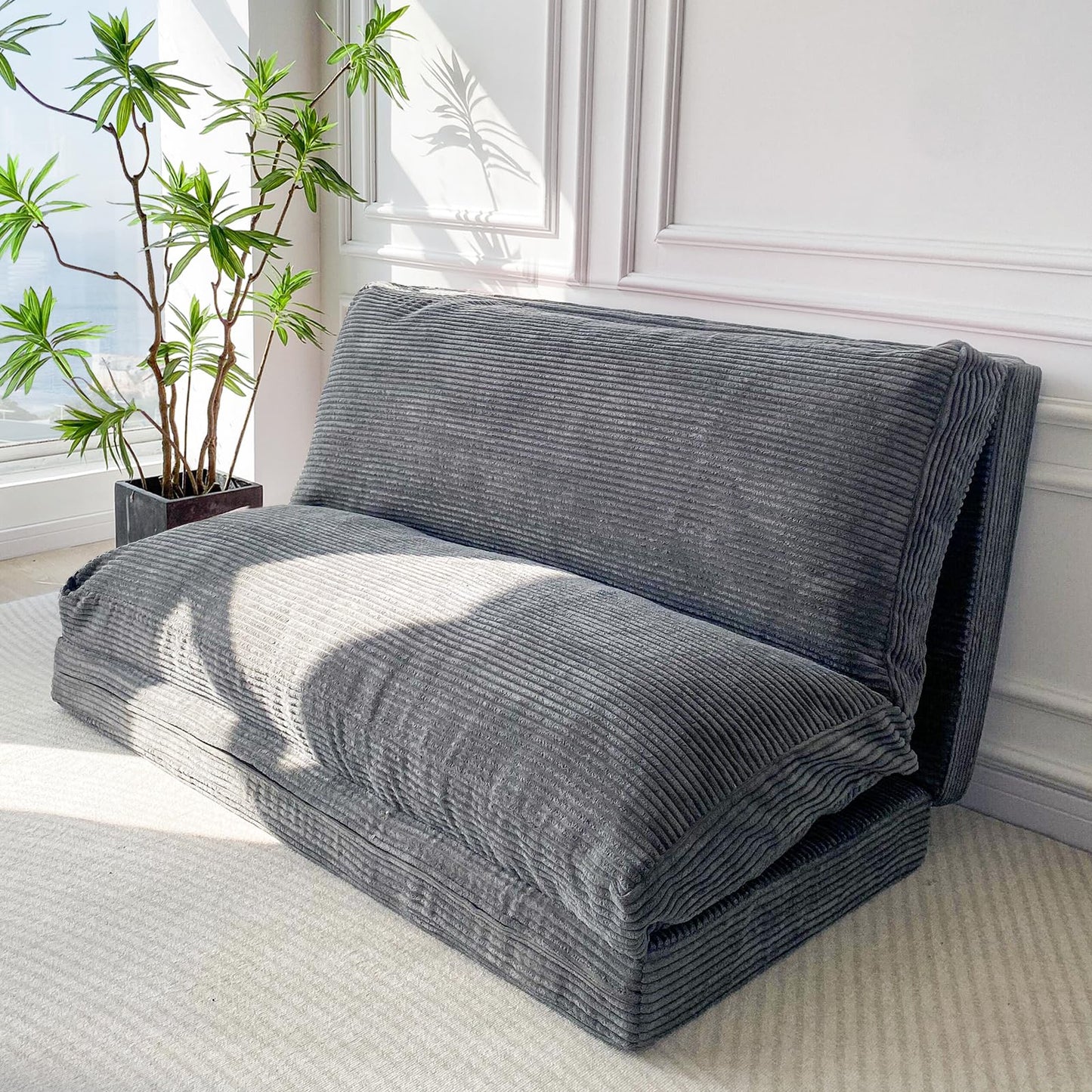 MAXYOYO Folding Sofa Bed, Extra Thick and Long Floor Sofa Convertible Chair with Washable Cover, Floor Couch Lounge Bean Bag Bed for Living Room, Dark Grey, 30x91 Inch