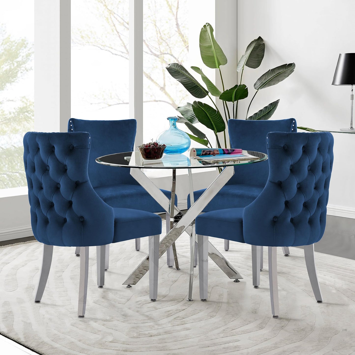 UDAX Velvet Dining Chairs Set of 4, Upholstered Tufted Backrest Sillas de Comedor, Luxurious Dining Chairs with Stainless Steel Legs, Modern Seating for Kitchen, Bedroom & Living Room