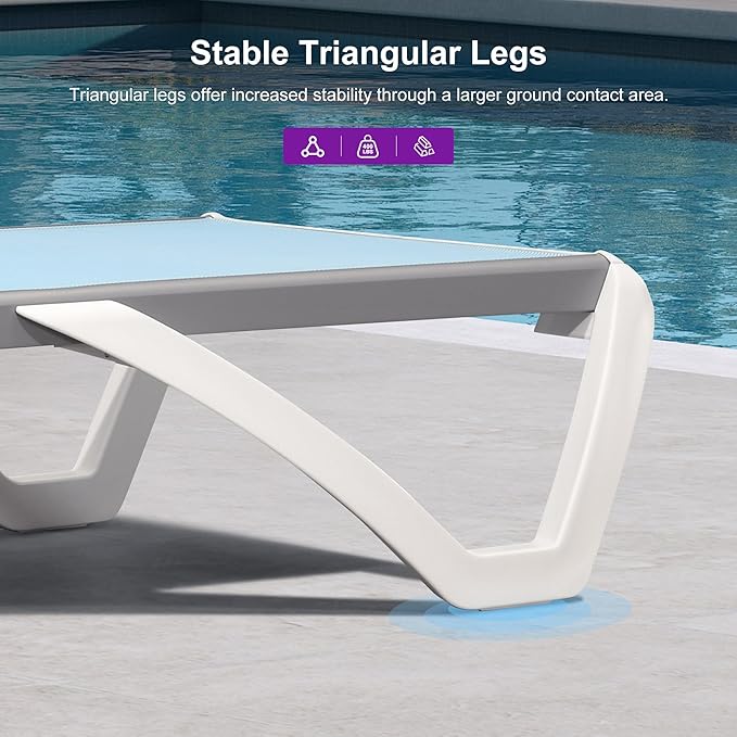 PURPLE LEAF Patio Chaise Lounge Chair Set of 3 Outside Aluminum Plastic
