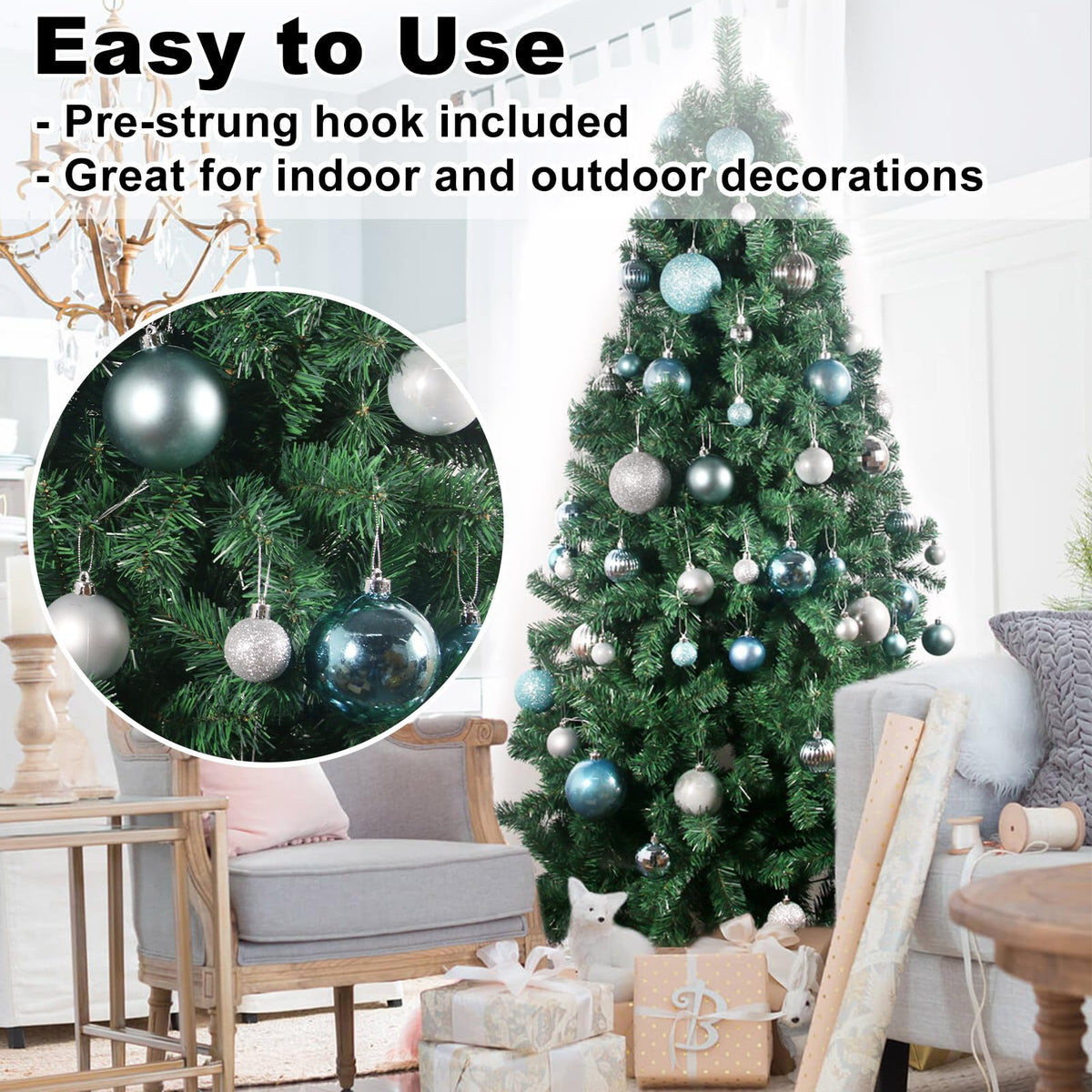 Baby Blue & Silver 3.2" Large Christmas Balls - Christmas Tree Decoration Ornaments Shatterproof Hanging Balls for Birthday Halloween Holiday Wedding Decorations Set of 24pcs