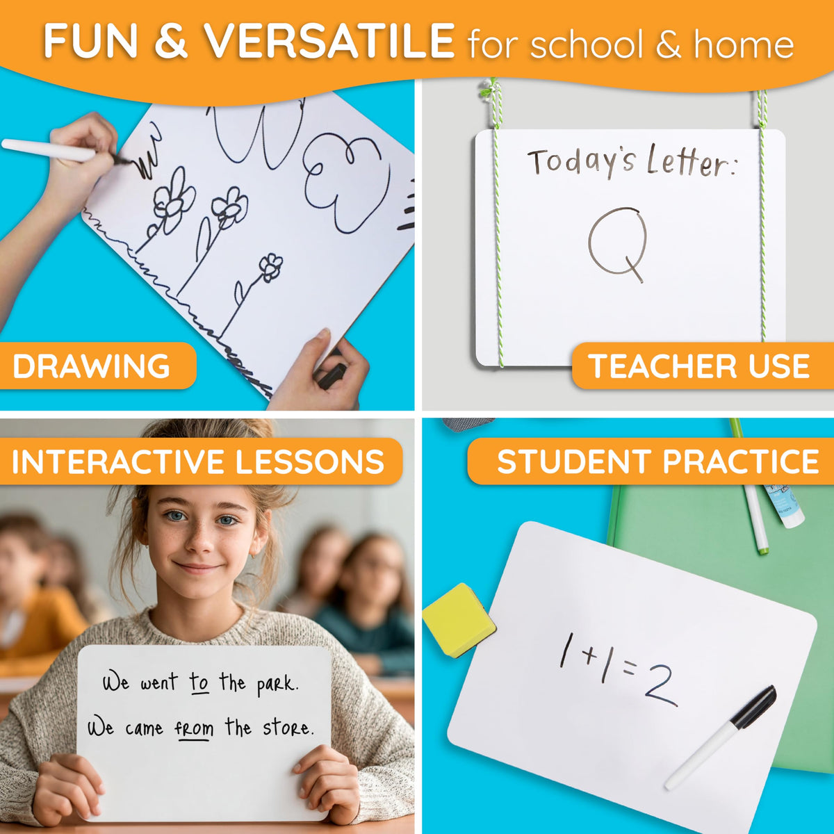 Blue Summit Supplies 30 Pack Mini Dry Erase Boards Classroom Set, Small Whiteboards for Students, Markers and Erasers, Lapboards Ideal for Individuals, Teachers, Students, Groups, 30 White Board Pack