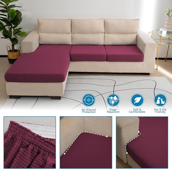 Water Repellent Couch Cushion Cover 3 Pieces Sofa Seat Cushion Covers, Stretch